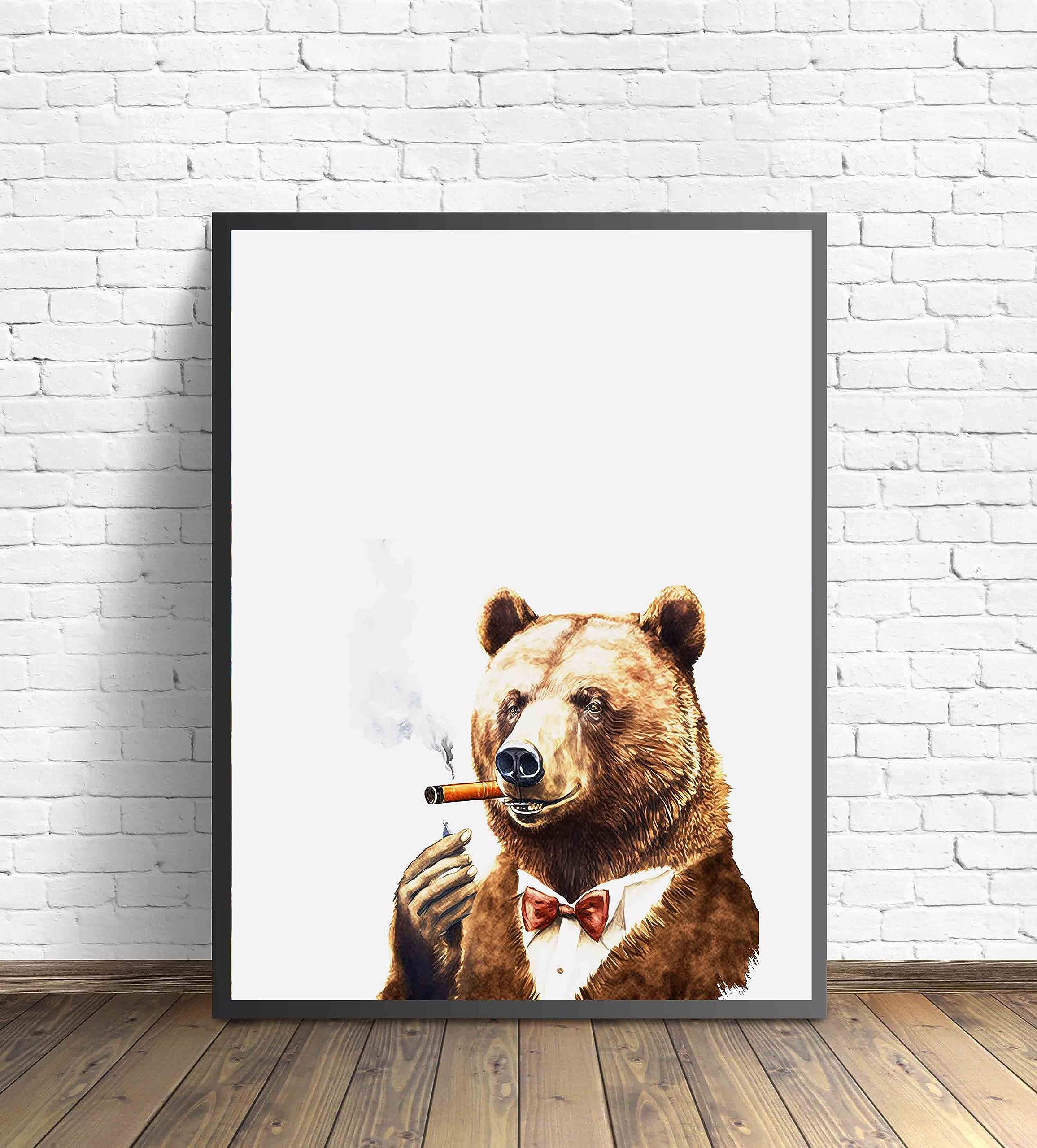 Amazon.com: Bear Smoking Cigar Art Print Poster, Abstract